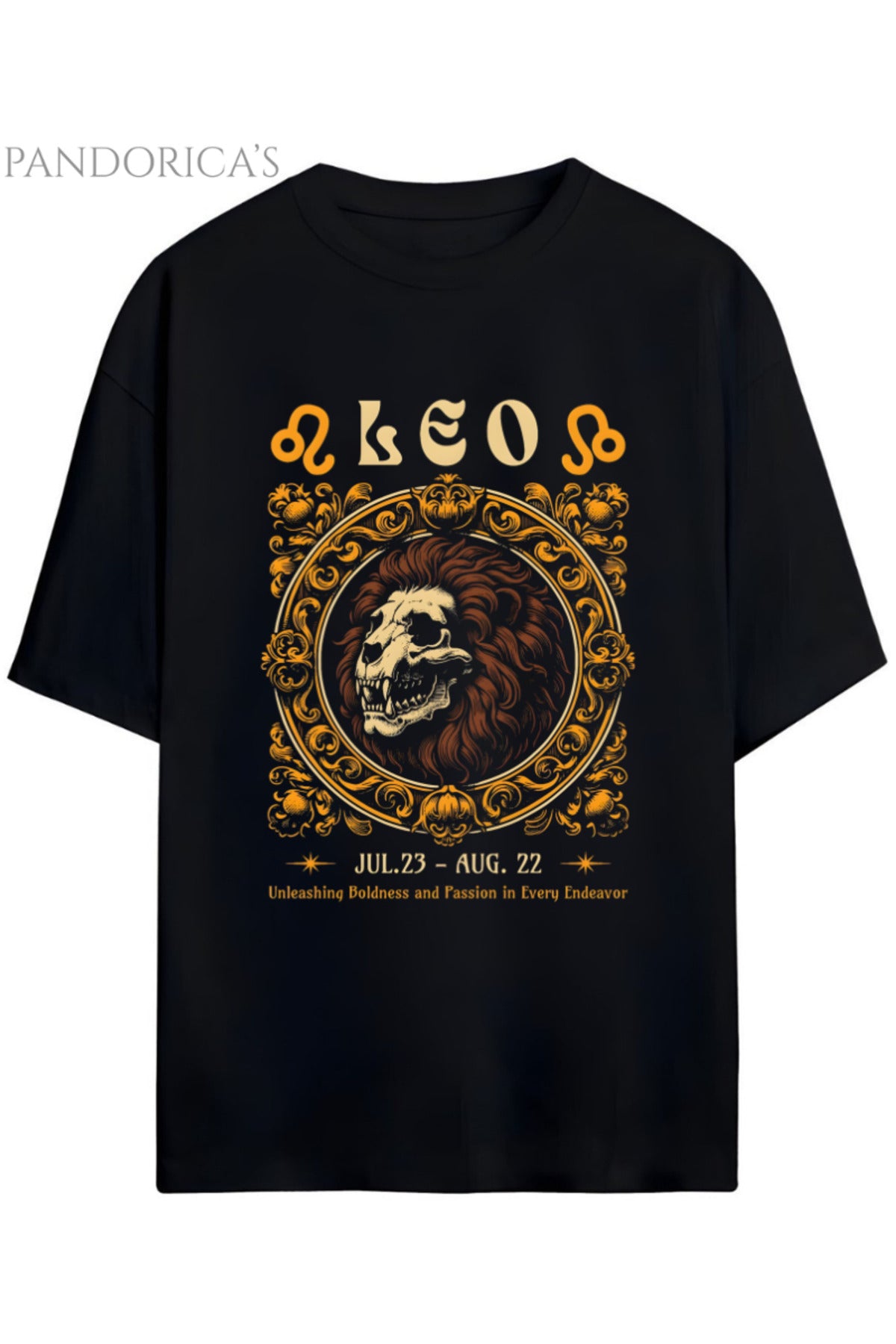 Gothic Zodyak Tasarım Serisi Leo (Aslan Burcu) Yazılı Baskılı Pamuklu Unisex Tişört