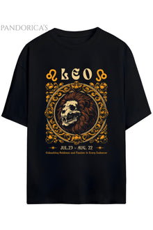 Gothic Zodyak Tasarım Serisi Leo (Aslan Burcu) Yazılı Baskılı Pamuklu Unisex Tişört