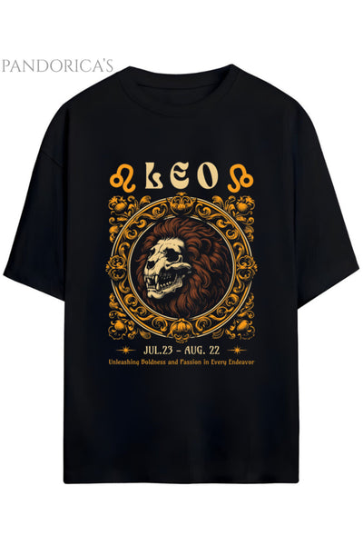 Gothic Zodyak Tasarım Serisi Leo (Aslan Burcu) Yazılı Baskılı Pamuklu Unisex Tişört