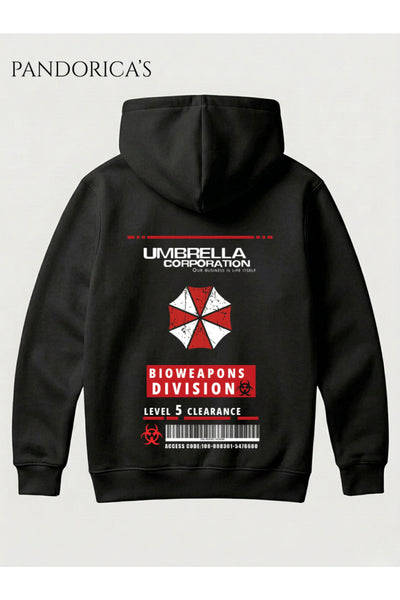 RESIDENT EVIL "Umbrella Corporation Bioweapons" Tasarımı Yazılı SIRT VE ÖN Baskılı Unisex Kapüşonlu Pamuklu Gamer Sweatshirt Hoodie