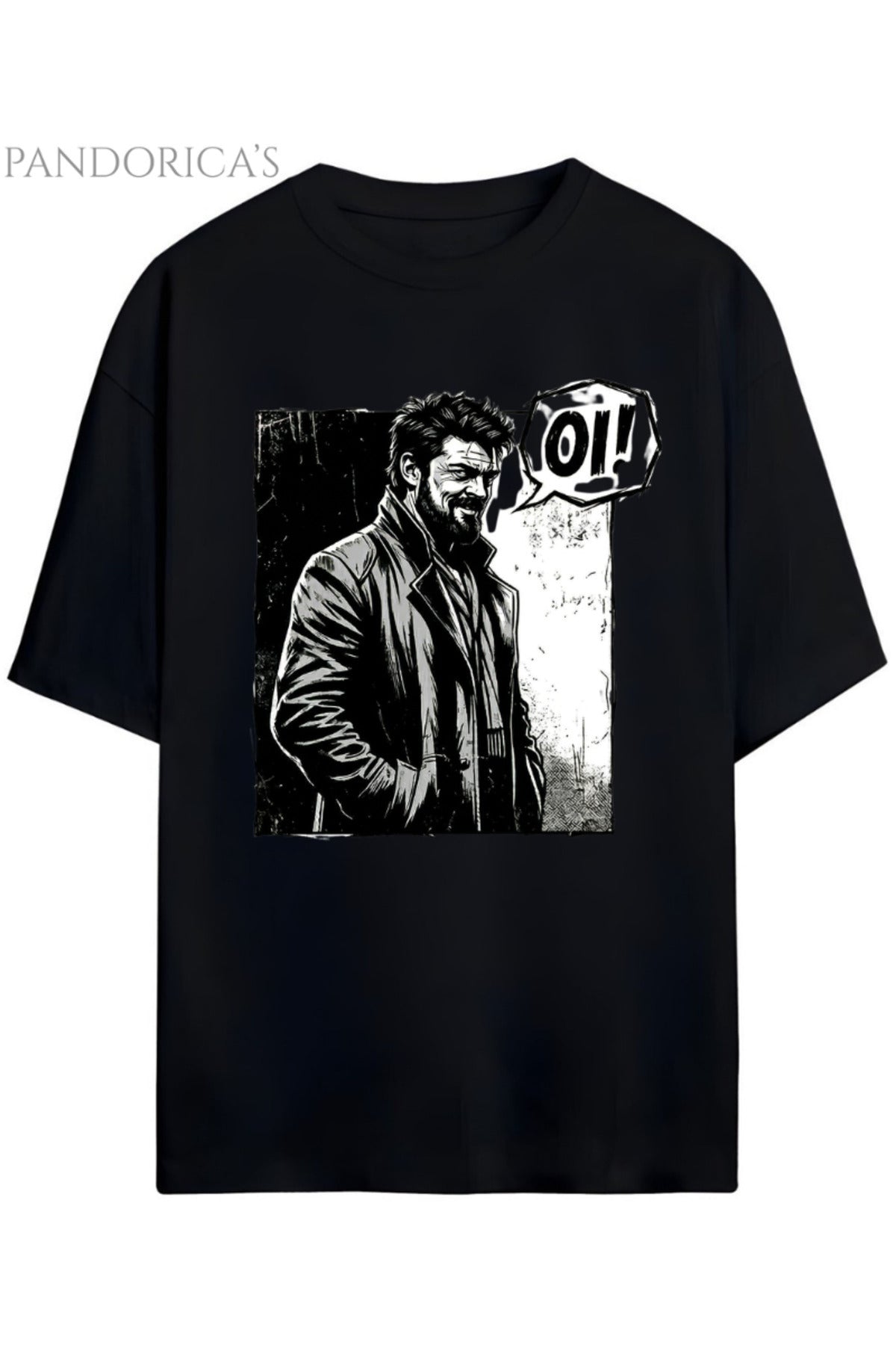 Pandorica's The Boys Tasarım Serisi Billy Butcher "Oi̇" Yazılı Baskılı Unisex Pamuklu Tişört