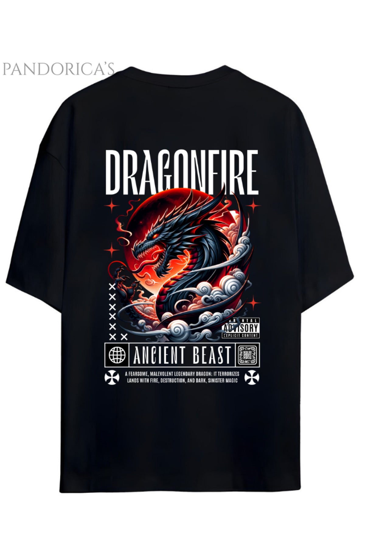 Streetwear Tasarımları Japanese Style "Dragon Fire" Yazılı Ejderha Baskılı Pamuklu Unisex Tişört