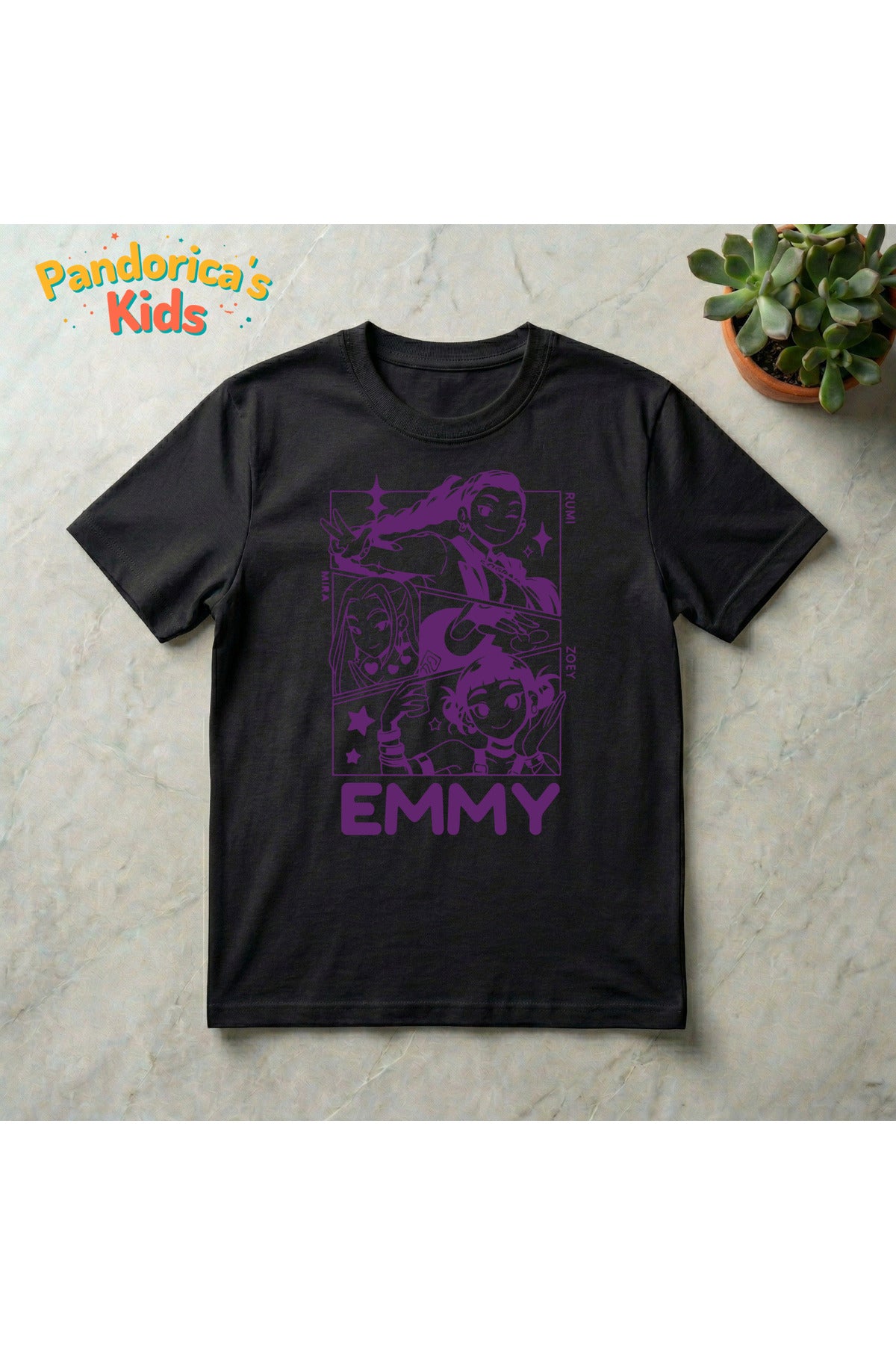 Siyah Pandorica's Kpop İblis Avcıları (Demon Hunters) Tasarımı Pamuklu Unisex Çocuk T-Shirt - 215