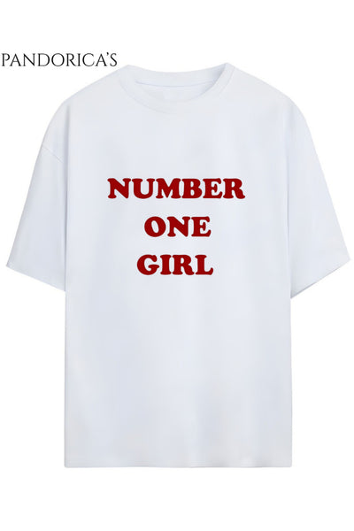 BLACKPINK Tasarım Serisi Rosé "NUMBER ONE GIRL" Yazılı Baskılı Unisex Relaxed Kalıp Tişört