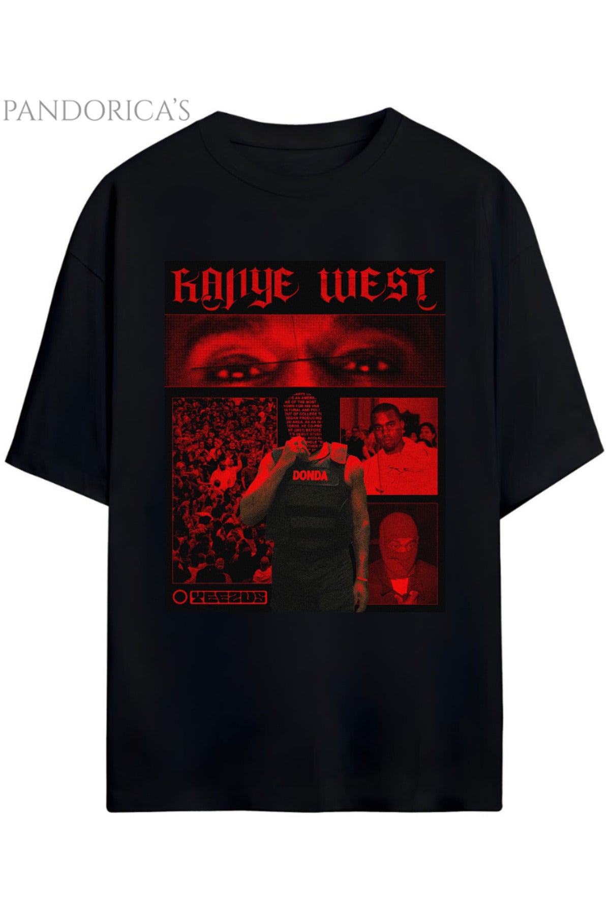 Siyah Pandorica's Kanye West Tasarımı Baskılı Yazılı Unisex Pamuklu T-Shirt - 45