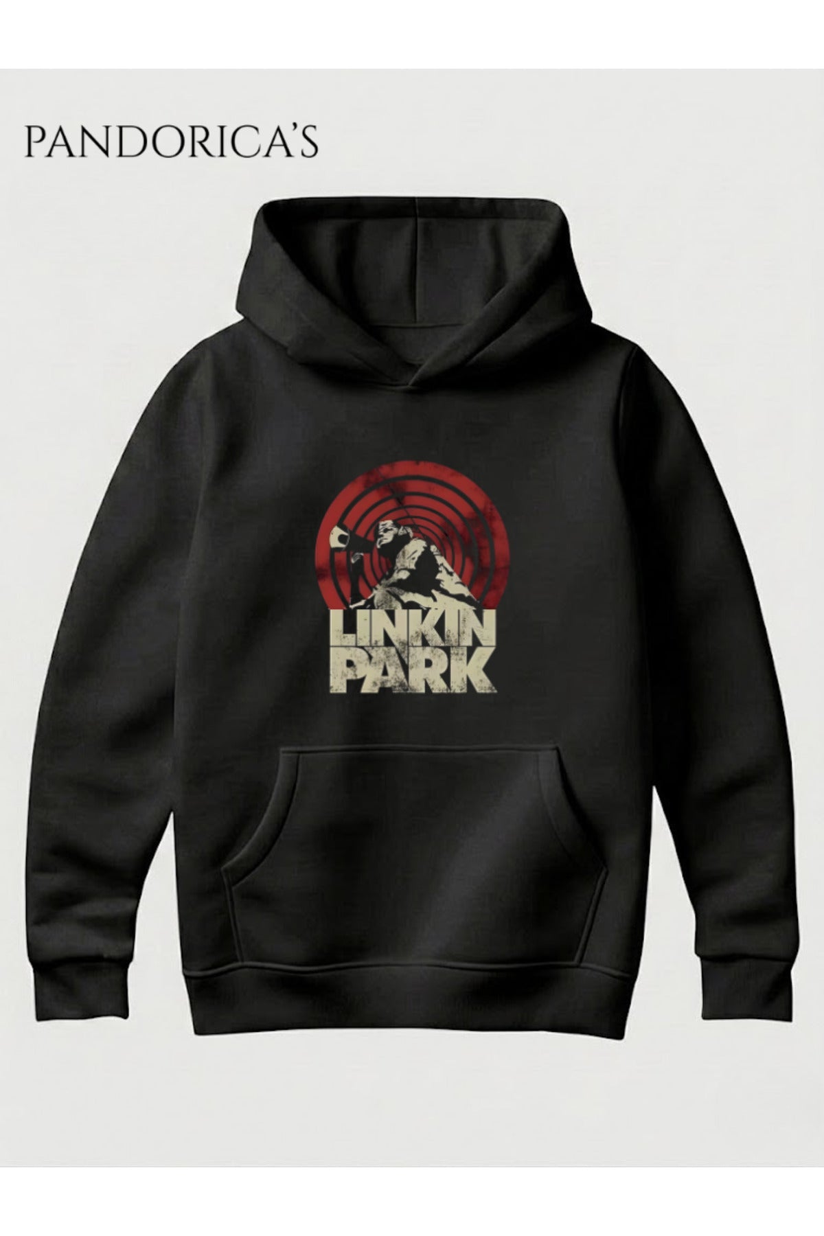 Siyah Linkin Park Tasarımı Yazılı Baskılı Unisex Kapüşonlu Pamuklu Sweatshirt Hoodie - 33