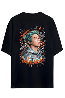 BTS K-Pop Yazılı "RM Namjoon" Sırt Baskılı Relaxed Kalıp Pamuklu Unisex T-shirt