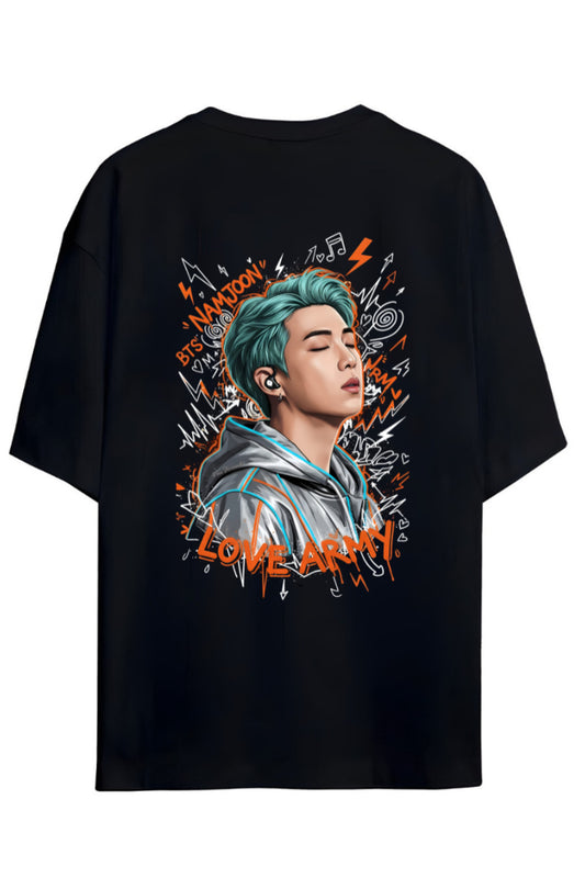 BTS K-Pop Yazılı "RM Namjoon" Sırt Baskılı Relaxed Kalıp Pamuklu Unisex T-shirt