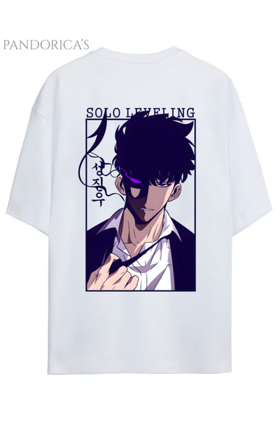 Solo Leveling Anime Tasarım Serisi Sung Jinwoo Yazılı Sırt Baskılı Pamuklu Unisex Tişört