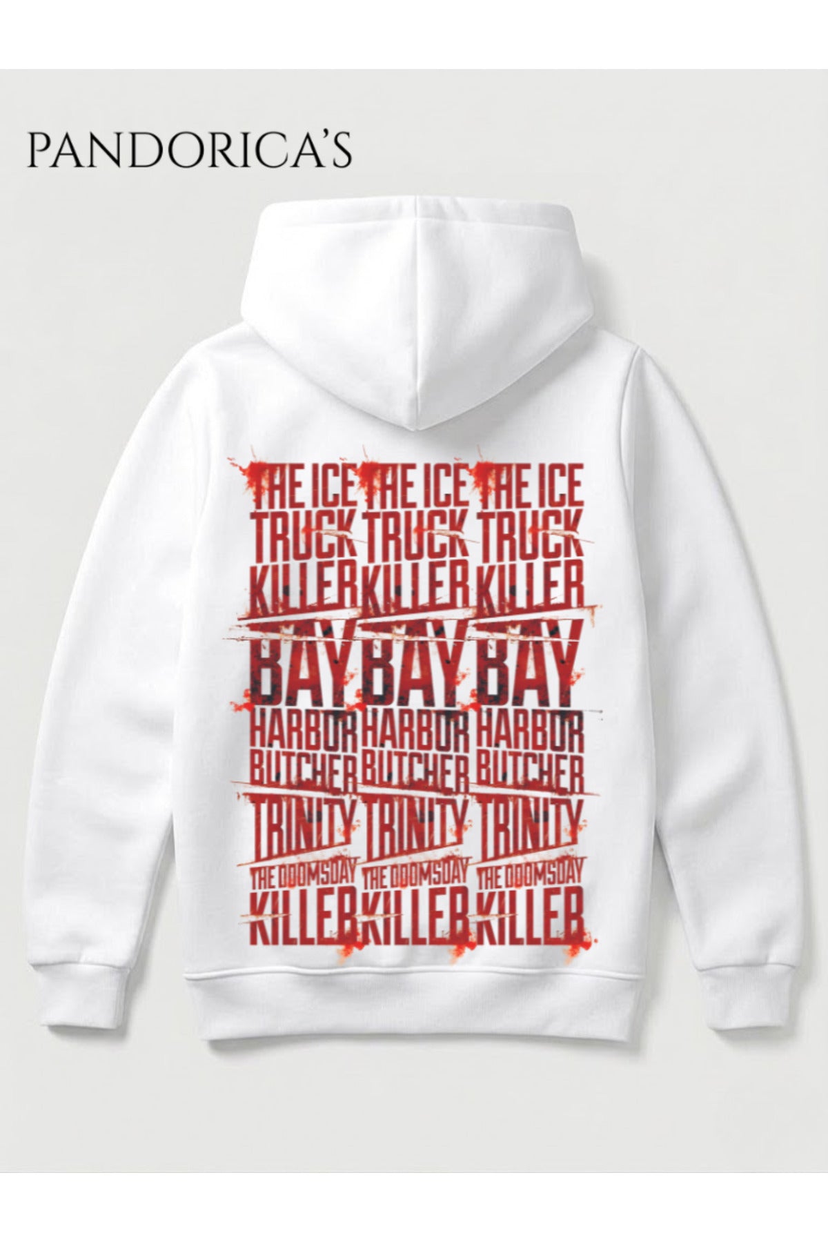 Dexter Tasarımı "Tirinity Ice Truck Killer Bay Harbor Butcher Doomsday" Tüm Karakterler Yazılı Sırt Baskılı Unisex Kapüşonlu Pamuklu Sweatshirt Hoodie
