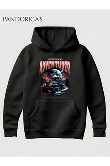 Streetwear Tasarım Serisi "Nocturnal Adventurer Off-Road" Yazılı Baskılı Unisex Kapüşonlu Pamuklu Sweatshirt (Hoodie)