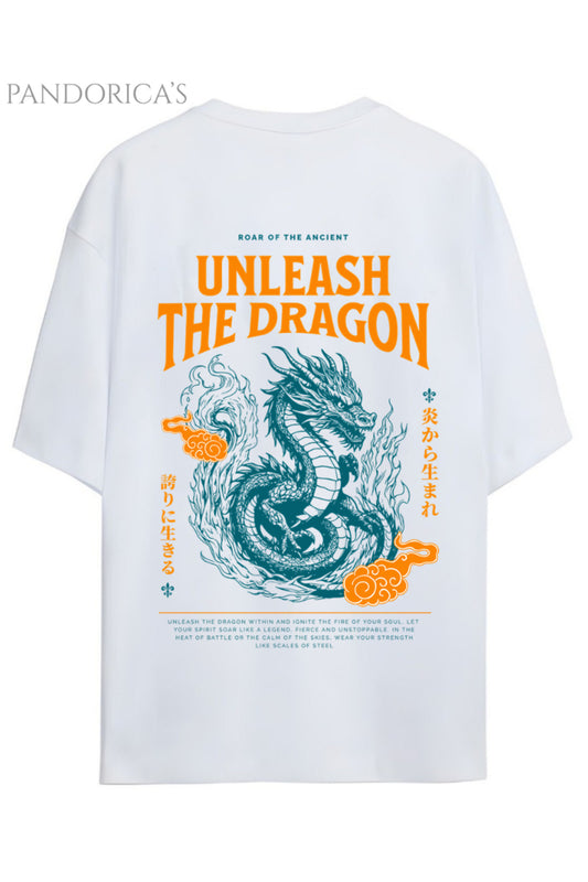 Streetwear Tasarımları Japanese Style "Unleash The Dragon" Yazılı Ejderha Sırt Baskılı Pamuklu Unisex Tişört