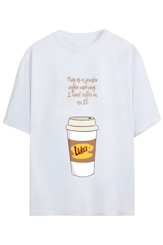 Gilmore Girls Tasarım Serisi "I Need Coffee In Iv" Yazılı Baskılı Pamuklu Unisex Tişört