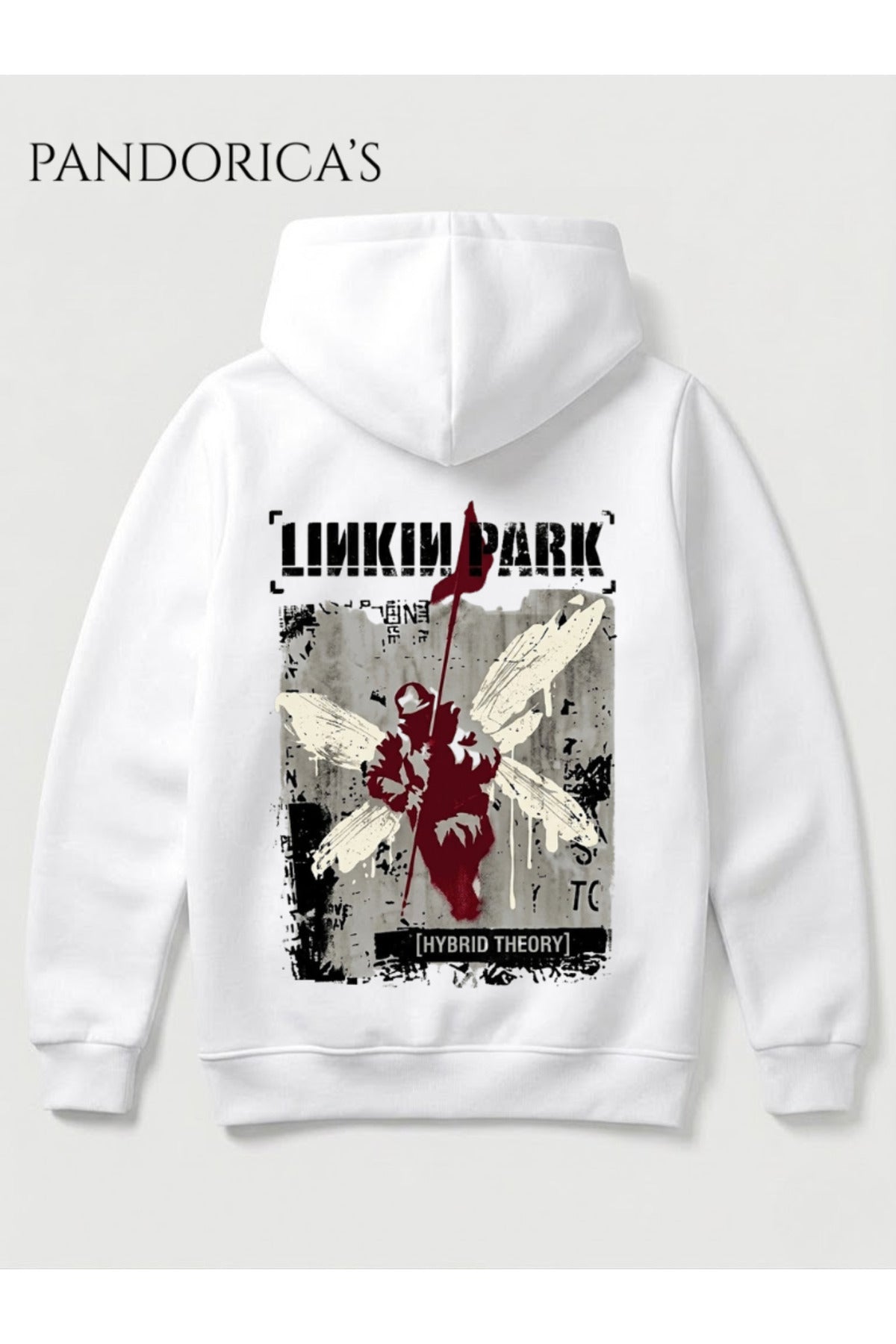 Linkin Park "Hybrid Theory" Tasarımı Yazılı Sırt Baskılı Unisex Kapüşonlu Pamuklu Sweatshirt Hoodie