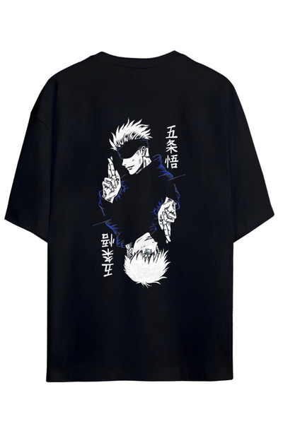 Jujutsu Kaisen Anime Serisi Gojo Sataru Sırt ve Göğüs Baskılı Yazılı Pamuklu Unisex Tişört