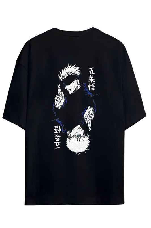 Jujutsu Kaisen Anime Serisi Gojo Sataru Sırt ve Göğüs Baskılı Yazılı Pamuklu Unisex Tişört