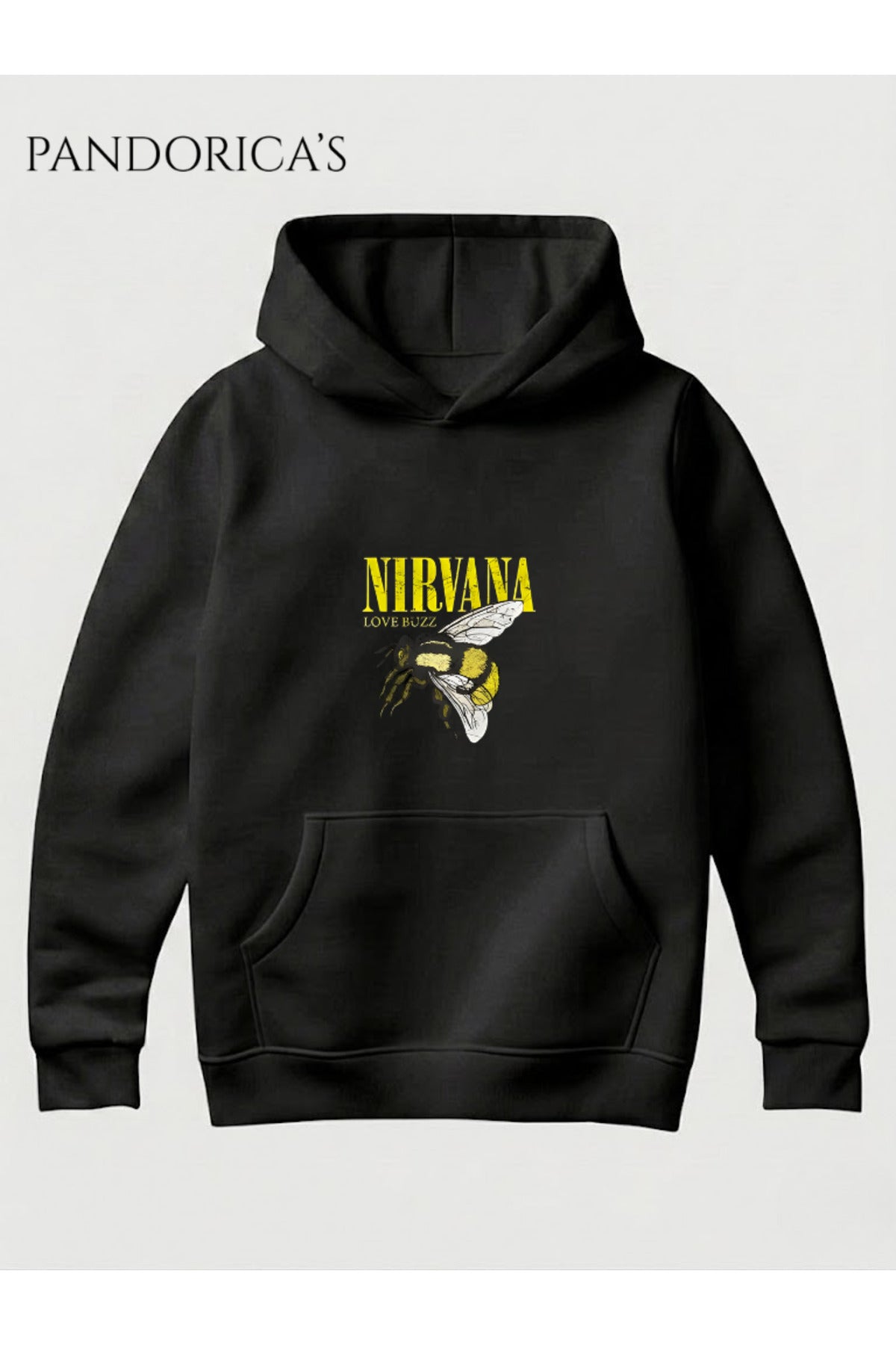 Nirvana "Love Buzz" Tasarımı Yazılı Baskılı Unisex Kapüşonlu Pamuklu Sweatshirt Kanguru Cep Hoodie
