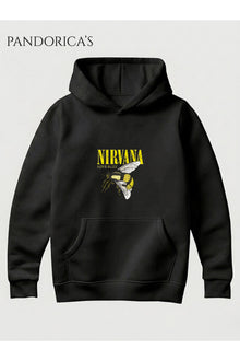 NIRVANA "LOVE BUZZ" Tasarımı Yazılı Baskılı Unisex Kapüşonlu Pamuklu Sweatshirt Kanguru Cep Hoodie