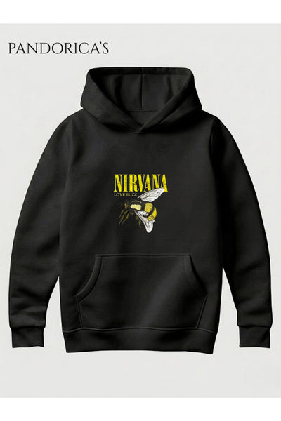 NIRVANA "LOVE BUZZ" Tasarımı Yazılı Baskılı Unisex Kapüşonlu Pamuklu Sweatshirt Kanguru Cep Hoodie