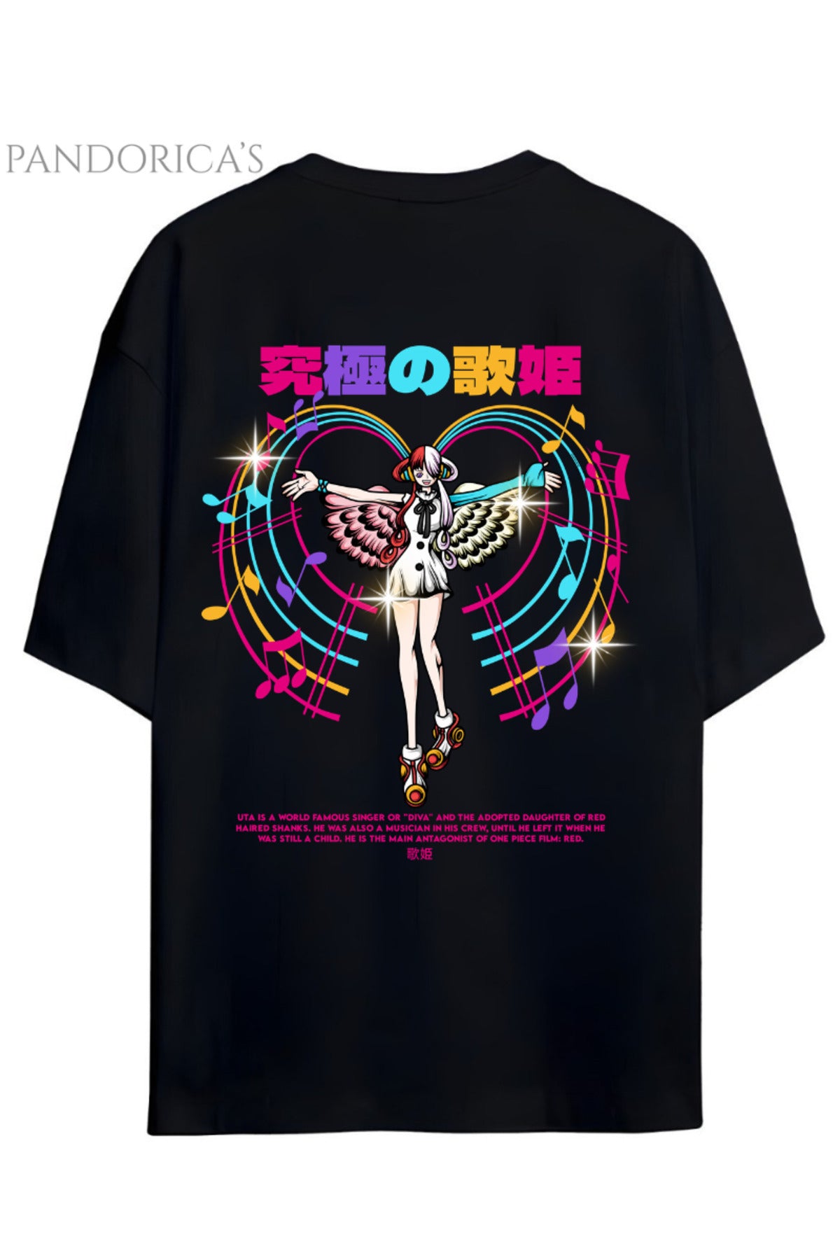 One Piece Özel Tasarım Serisi "Uta" Sırt Baskılı Yazılı Unisex Pamuklu Tişört