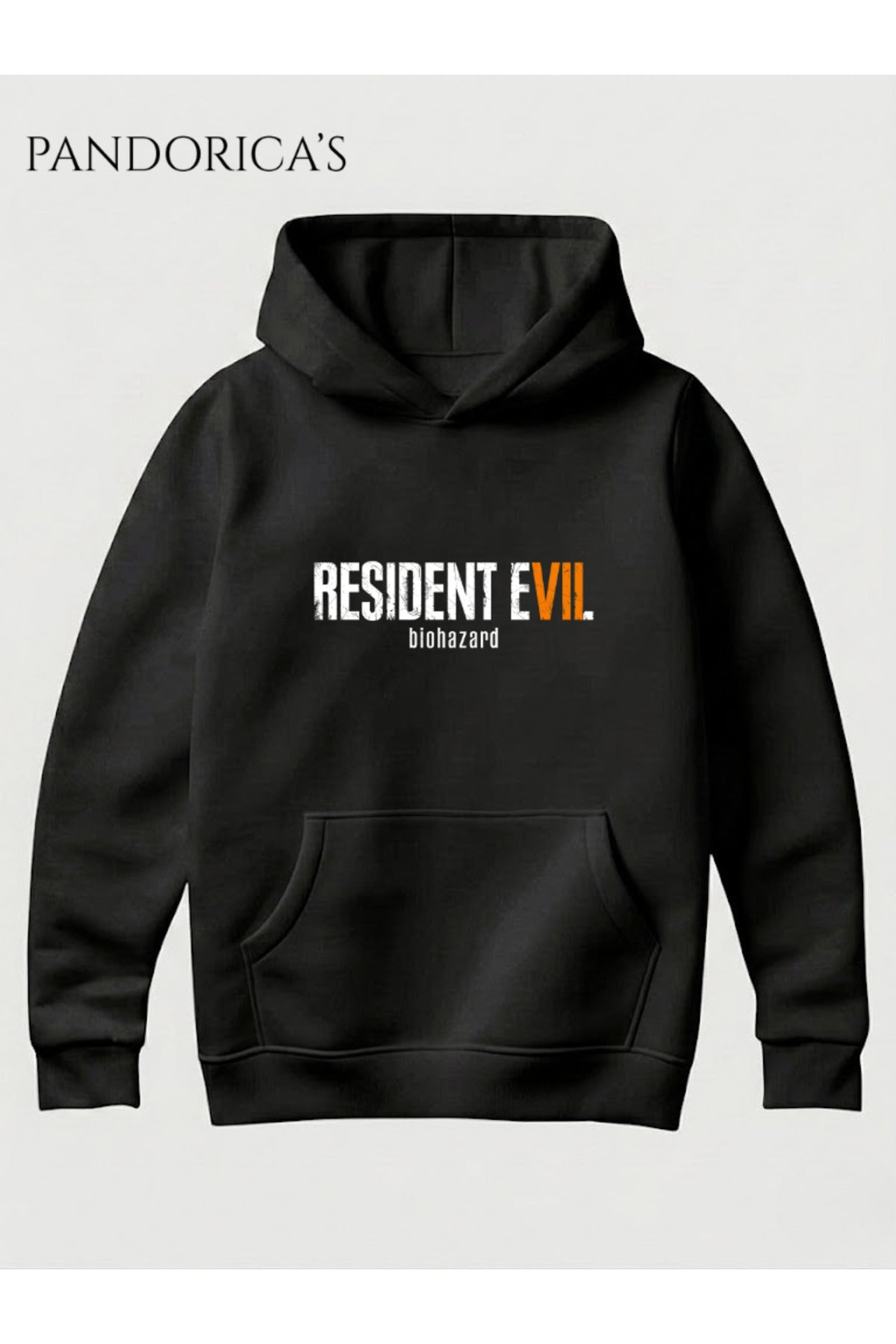 Siyah Resident Evil 7 Biohazard Tasarımı Yazılı Sırt Ve Ön Baskılı Unisex Kapüşonlu Pamuklu Gamer Sweatshirt Hoodie - 151