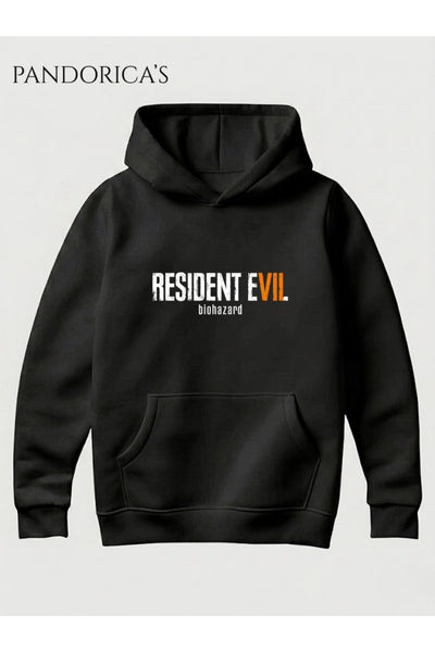 RESIDENT EVIL 7 BIOHAZARD Tasarımı Yazılı SIRT VE ÖN Baskılı Unisex Kapüşonlu Pamuklu Gamer Sweatshirt Hoodie