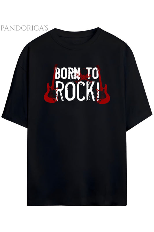 Pandorica's Born To Rock Yazılı Tasarım Unisex Pamuklu T-shirt