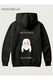 THE WITCHER Tasarımı "SILVER FOR MONSTERS STEEL FOR HUMANS" Yazılı SIRT Baskılı Unisex Kapüşonlu Pamuklu Gamer Sweatshirt Hoodie