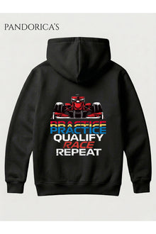 Motor Yarış Tutkunları İçin "RACE WEEK" Tasarımı "PRACTICE -QUALIFY- RACE - REPEAT "Yazılı Sırt ve ÖN Baskılı Unisex Kapüşonlu Pamuklu Sweatshirt (Hoodie)