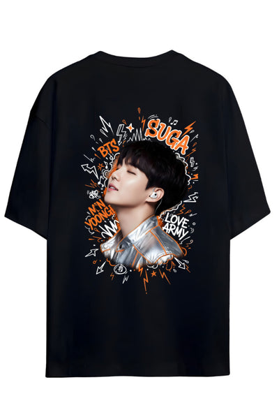 BTS K-Pop Yazılı "Suga" Sırt Baskılı Relaxed Kalıp Pamuklu Unisex T-shirt