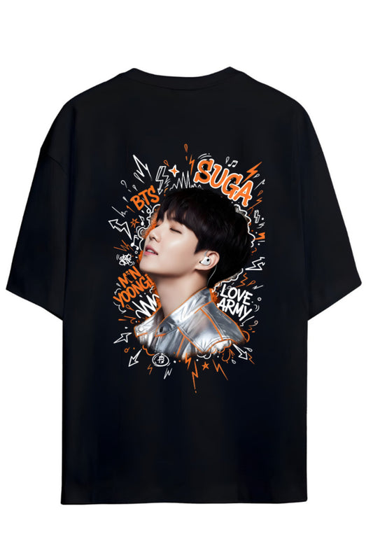 BTS K-Pop Yazılı "Suga" Sırt Baskılı Relaxed Kalıp Pamuklu Unisex T-shirt
