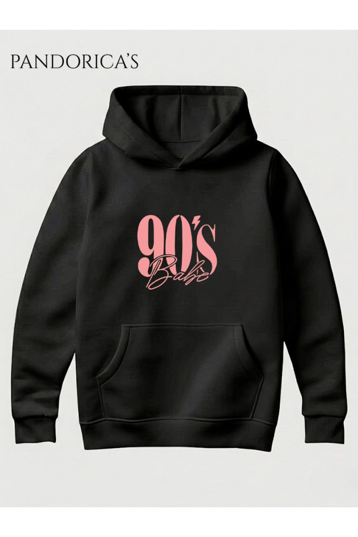 Siyah 90lar "90'S Baby" Yazılı Baskılı Retro Tasarımı Yazılı Baskılı Unisex Kapüşonlu Pamuklu Sweatshirt Hoodie - 6