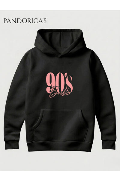 90lar "90'S BABY" Yazılı Baskılı Retro Tasarımı Yazılı Baskılı Unisex Kapüşonlu Pamuklu Sweatshirt Hoodie