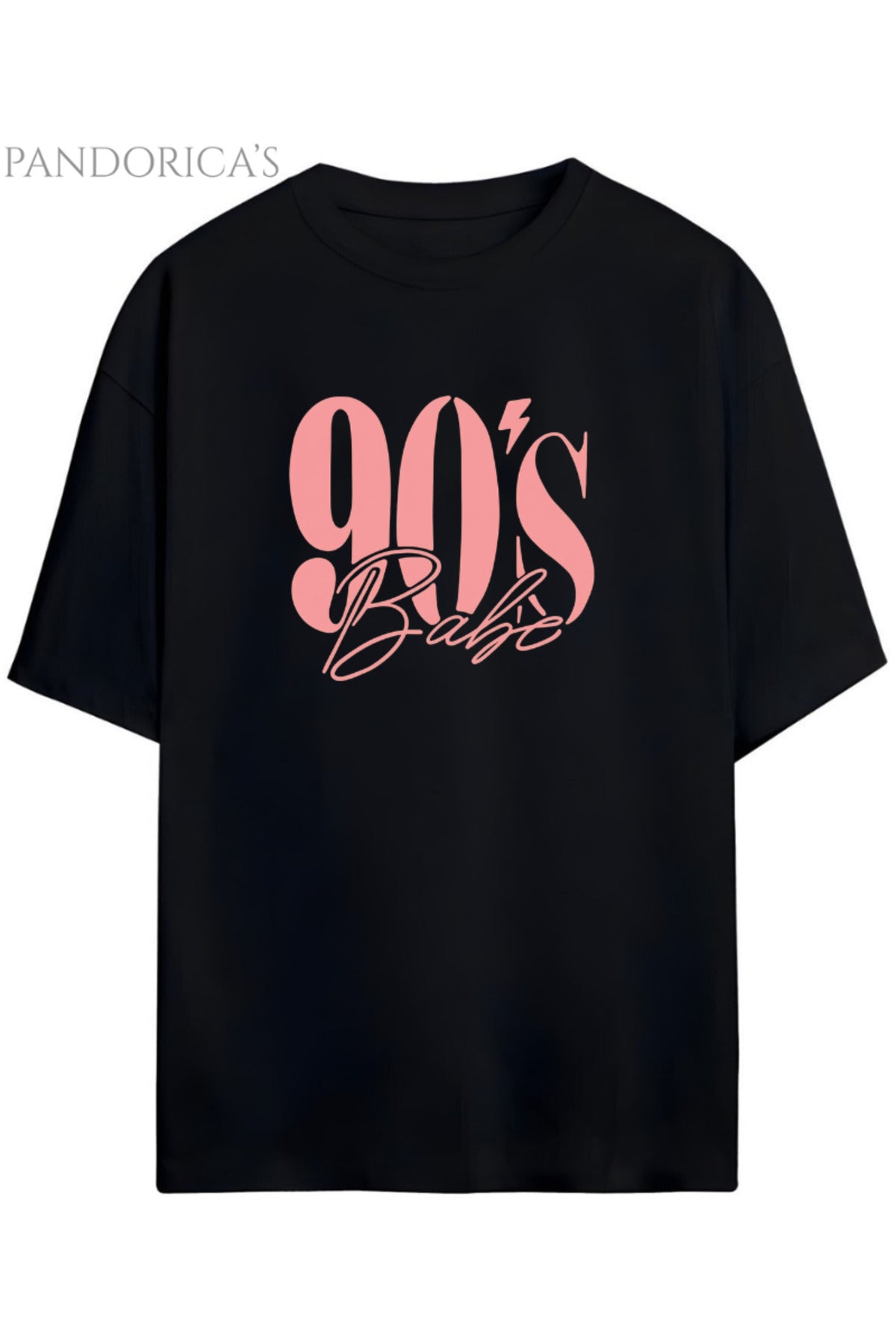 Siyah Pandorica's 90Lar "90's Baby" Yazılı Baskılı Retro Tasarım Serisi Unisex Pamuklu Tişört - 29