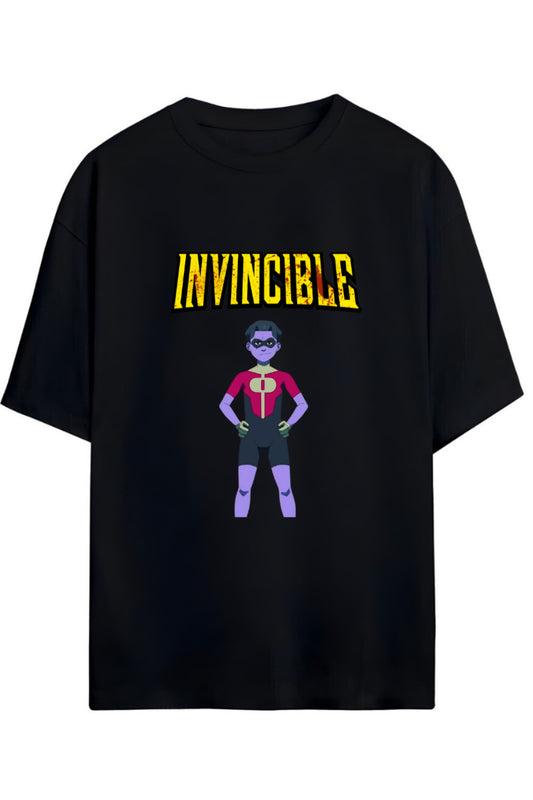 INVINCIBLE OLIVER THE KID OMNI-MAN BASKILI YAZILI PAMUKLU RELAXED KALIP UNISEX TİŞÖRT