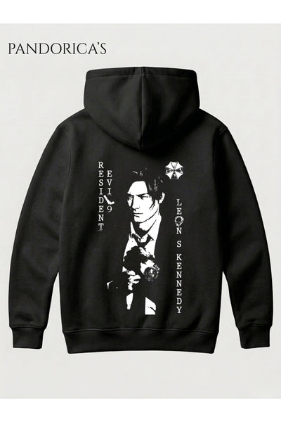 RESIDENT EVIL 9 REQUIEM LEON S. KENNEDY Tasarımı Yazılı SIRT VE ÖN Baskılı Unisex Kapüşonlu Pamuklu Gamer Sweatshirt Hoodie