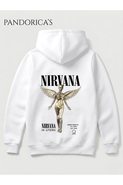 NIRVANA "IN UTERO" Tasarımı Yazılı SIRT Baskılı Unisex Kapüşonlu Pamuklu Sweatshirt Kanguru Cep Hoodie