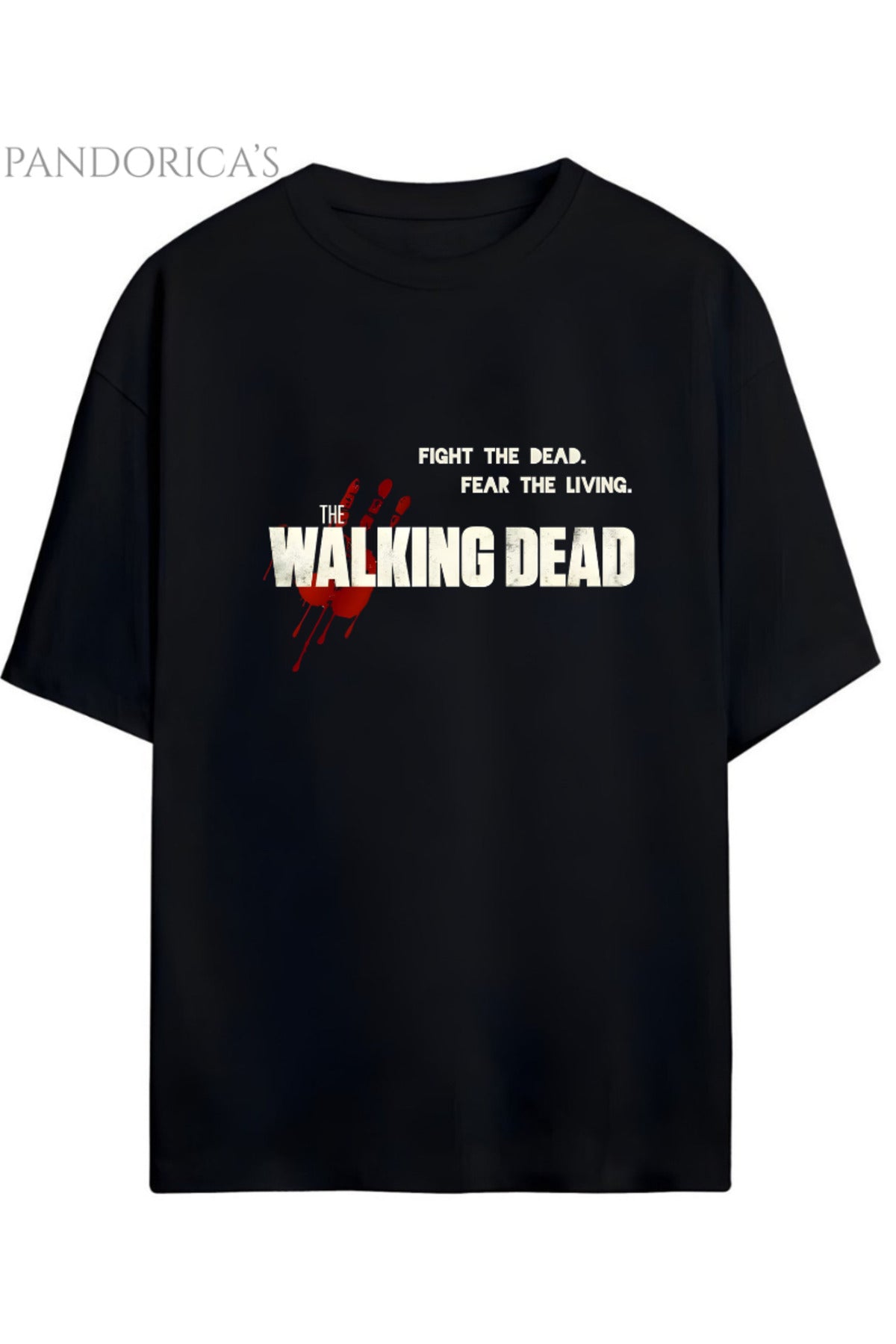 The Walking Dead "Fight The Dead Fear The Living" Yazılı Baskılı Pamuklu Relaxed Kalıp Unisex Tişört