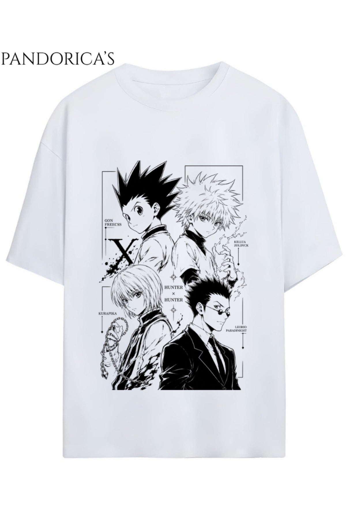 Beyaz Hunter X Hunter Anime Tasarımı Yazılı Baskılı Unisex Pamuklu Relaxed Kalıp Tişört - 6