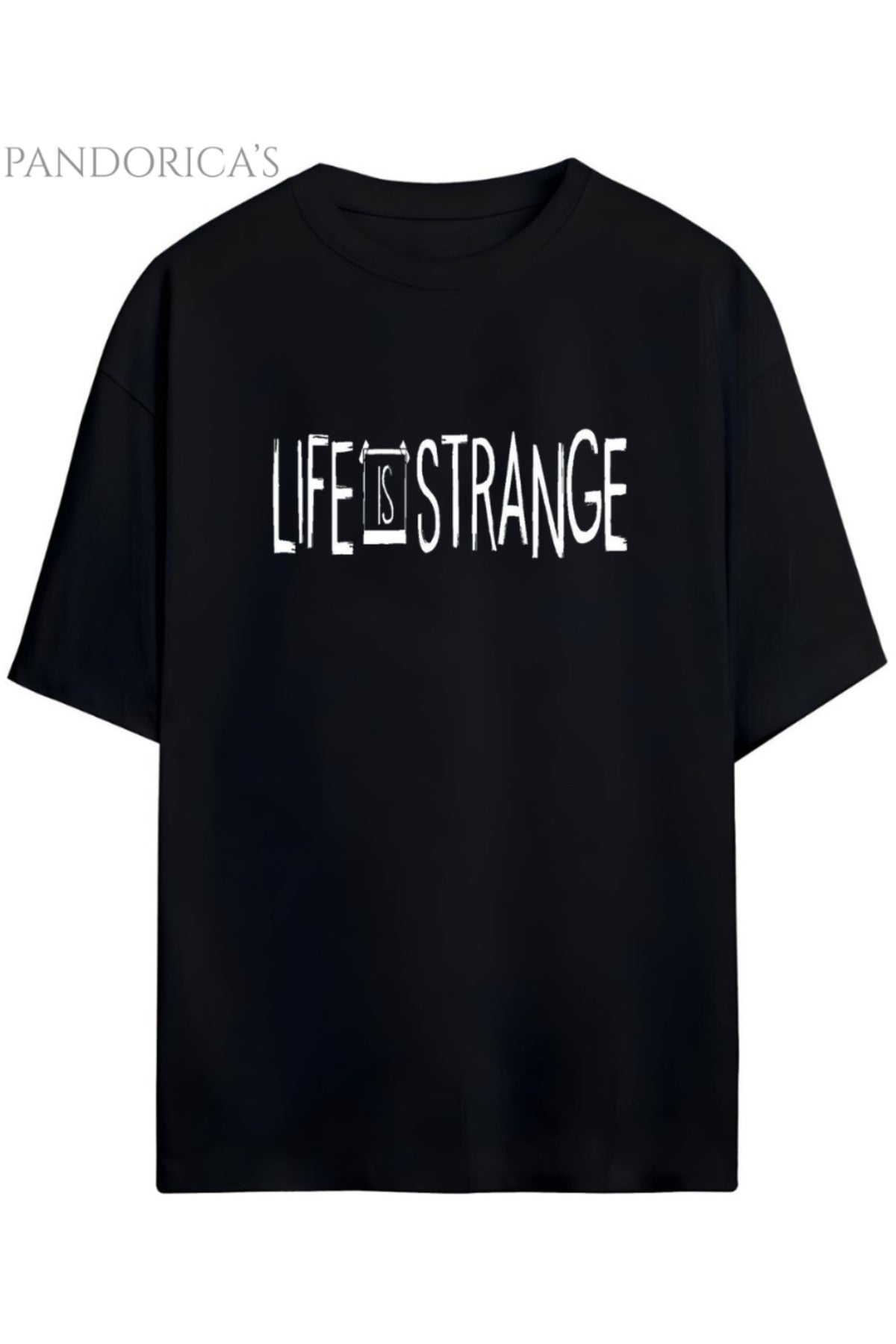Siyah Life Is Strange Tasarım Serisi Baskılı Pamuklu Relaxed Kalıp Unisex Tişört - 1