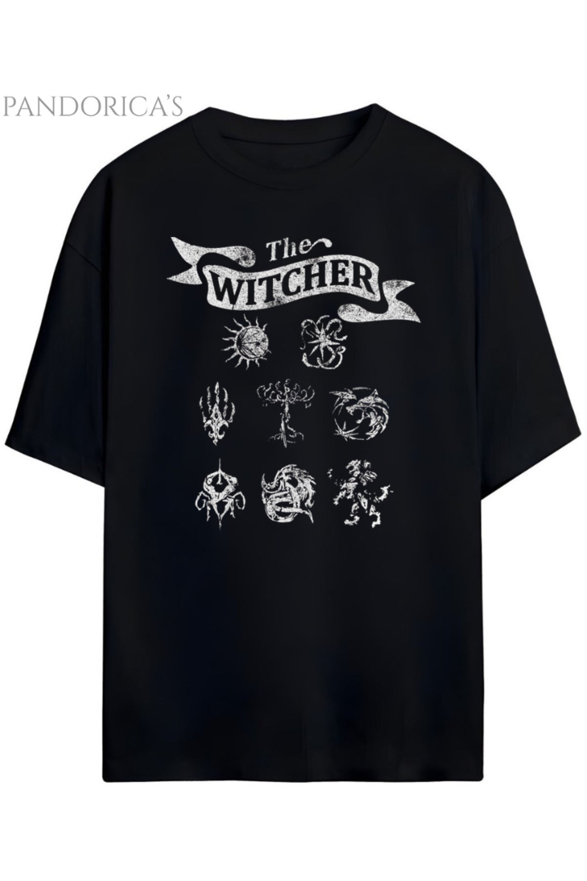 Siyah Pandorica's The Witcher Tasarımı Baskılı Yazılı Unisex Pamuklu T-Shirt - 33