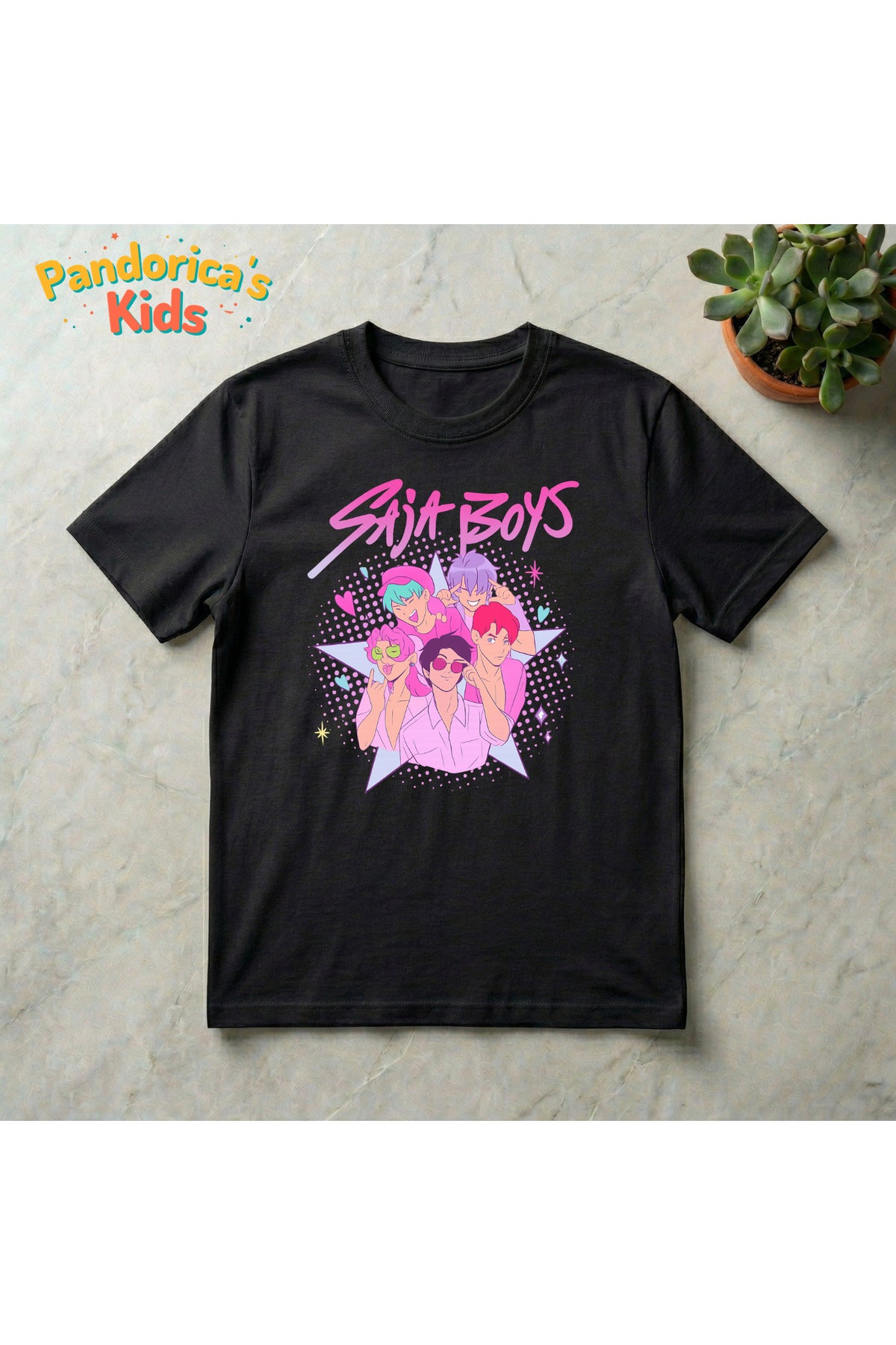 Siyah Pandorica's Kpop İblis Avcıları (Demon Hunters) Tasarımı Pamuklu Unisex Çocuk T-Shirt - 225