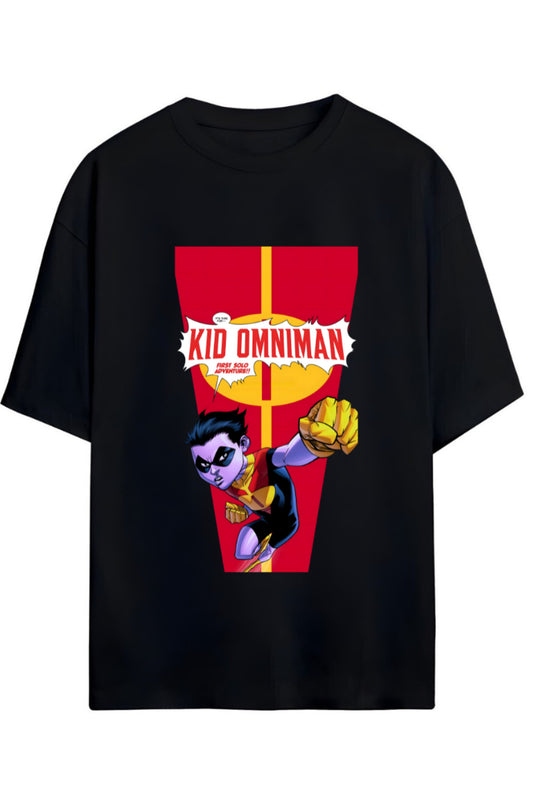 INVINCIBLE OLIVER THE KID OMNI-MAN BASKILI YAZILI PAMUKLU RELAXED KALIP UNISEX TİŞÖRT