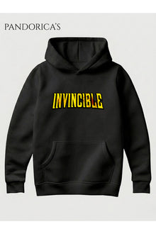 INVINCIBLE Tasarım Serisi İkonik Fontta Yazılı Baskılı Unisex Kapüşonlu Pamuklu Sweatshirt (Hoodie)