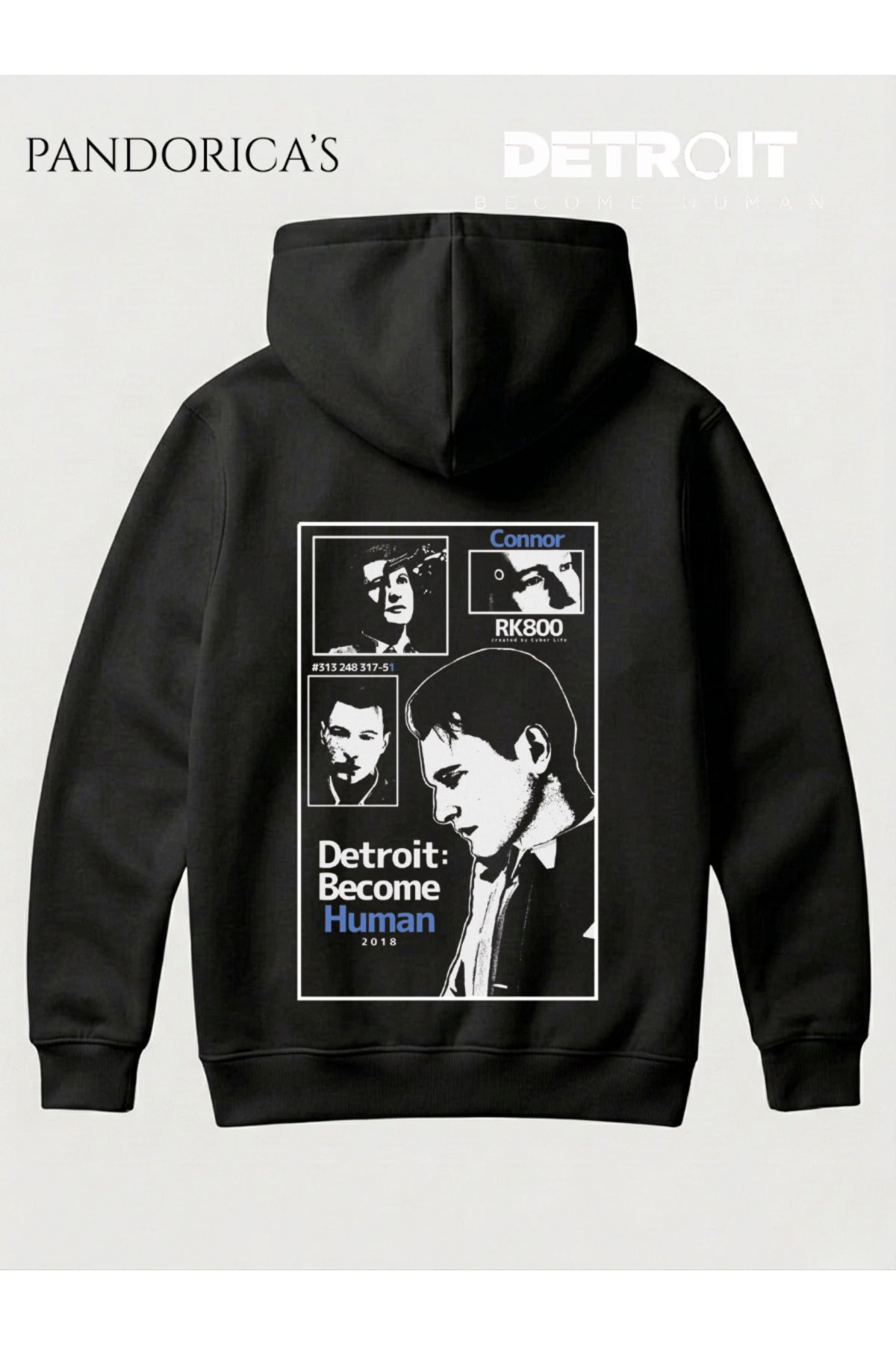 Siyah Detroit: Become Human Tasarımı Yazılı Sırt Baskılı Unisex Kapüşonlu Pamuklu Sweatshirt Hoodie - 86
