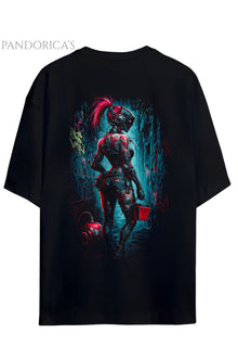Cyberpunk Street Style Serisi Sırt Baskılı Pamuklu Relaxed Kalıp Siyah Unisex Tişört