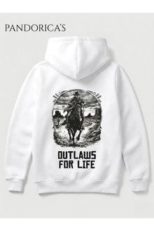 Red Dead Redemption Tasarımı "OUTLAWS FOR LIFE" Yazılı SIRT Baskılı Unisex Kapüşonlu Pamuklu Sweatshirt Hoodie