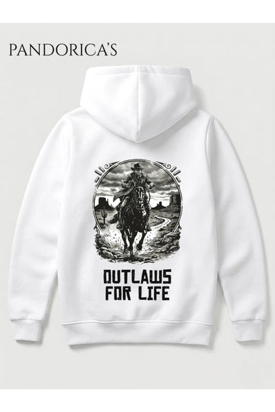 Red Dead Redemption Tasarımı "OUTLAWS FOR LIFE" Yazılı SIRT Baskılı Unisex Kapüşonlu Pamuklu Sweatshirt Hoodie
