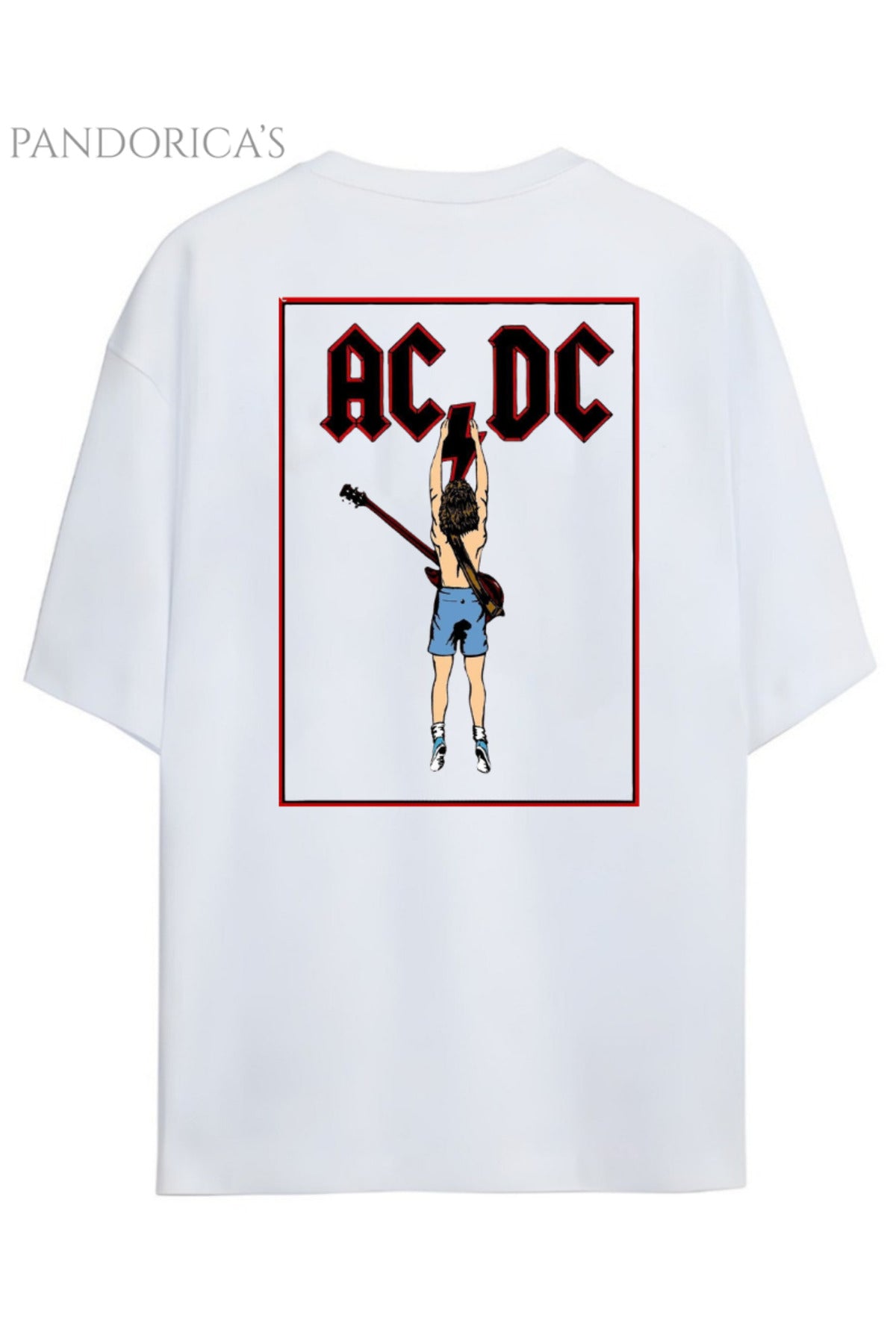 Beyaz Pandorica's AC/DC Tasarımı Sırt Baskılı Unisex Pamuklu T-Shirt - 17