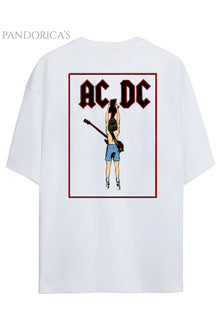 Pandorica's AC/DC Tasarimi Sırt Baskılı Unisex Pamuklu T-shirt